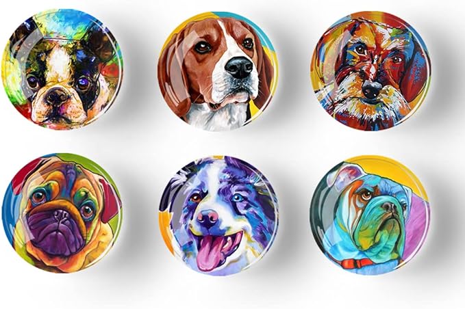 12Pcs Glass Refrigerator Magnet Fridge Sticker,Oil Painting Dog Fridge Magnets Decoration for Crafts,Strong Fridge Magnets for Kitchen, School,Office Whiteboard, Cabinet and Dishwasher