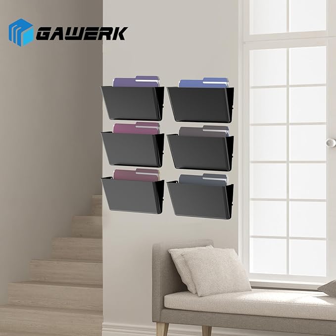 4 Pack Clear Acrylic Single Pocket, Plastic Hanging Wall Mount File Holder for Office Home, Black