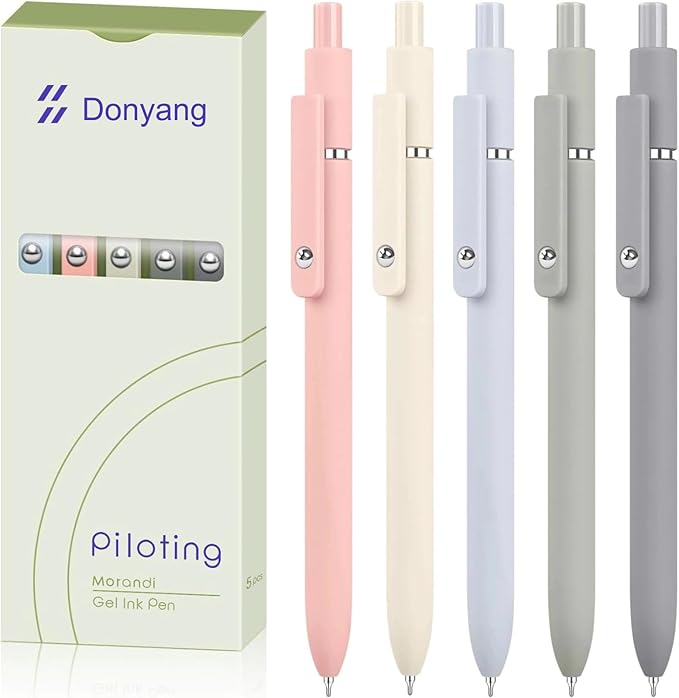 Donyang Gel Pens, 5pcs 0.5mm Cute Black Ink Fine Point Pens With Smooth Writing, Quick Dry Pens For Journaling, Teacher Work Desk Accessories Office School Supplies for Men Women Student (Morandi)