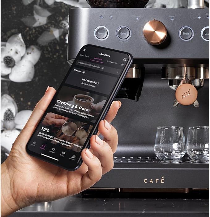 Café Bellissimo Semi Automatic Espresso Machine + Milk Frother | WiFi Connected| Built-In Bean Grinder, 15-Bar Pump & 95-Ounce Water Reservoir | Matte Black, C7CESAS3RD3