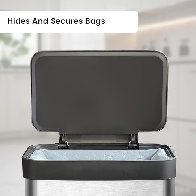 10 Gallon Stainless Steel Trash Can with Removable Inner Bucket, Soft Close Lid, and Hands-Free Foot Pedal - Modern Kitchen Waste Bin