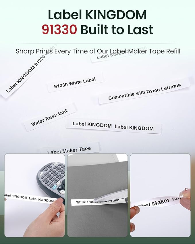 6-Pack 91330 Compatible with Dymo LetraTag Label Tape Refills, 12mm x 4m (1/2" x 13') White Paper Compatible with Letra Tag Label Makers LT-100H, LT-100T, Easy-Peel, Strong Adhesive, Clear Printing