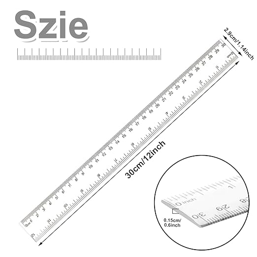 30PCS Clear Ruler Plastic Rulers 12 Inch, with Inches and Metric for School Classroom, Home, or Office (Clear)