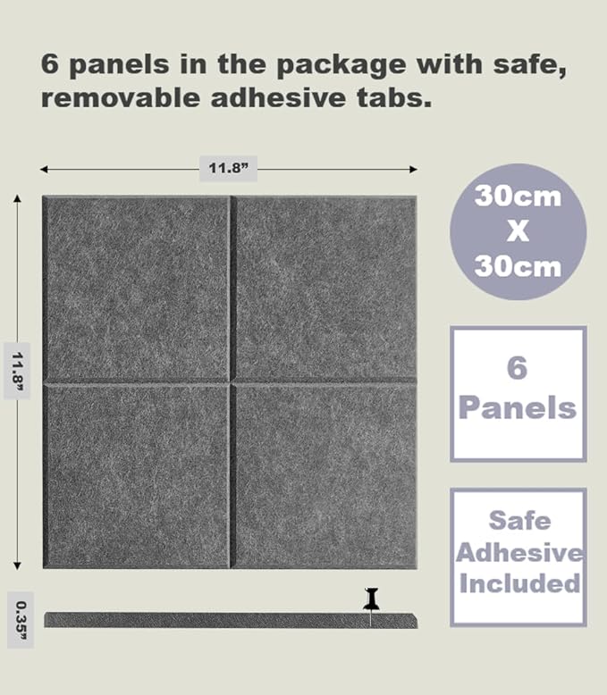 Cork Board 24 x36 Alternative - 6 Pack Felt Wall Tiles with Safe Removable Adhesive Tabs, Cork Boards for Walls Cork Board for Home Office Pin Board Tack Board - Gray