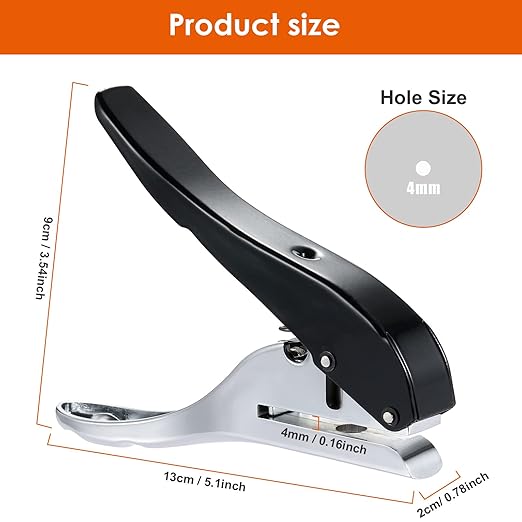 Hole Punch 4mm Single Hole Punch,Heavy Duty Hole Puncher Single,Paper Punch Portable Hand Held Long Hole Puncher for Paper Cards Plastic Cardboard