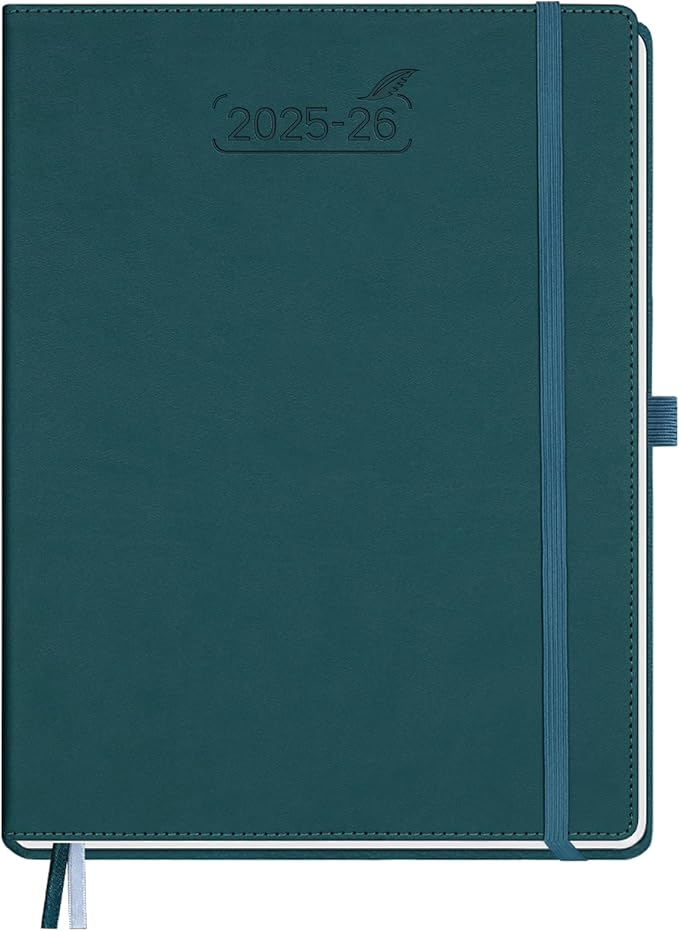 BEZEND Planner 2025-2026 Weekly and Monthly, 8.5" x 11" Academic Calendar (Jul 25-Dec 26) Vertical Daily Appointment with Hourly Timeslot & Monthly Tab, PU Leather Hardcover - Dark Green