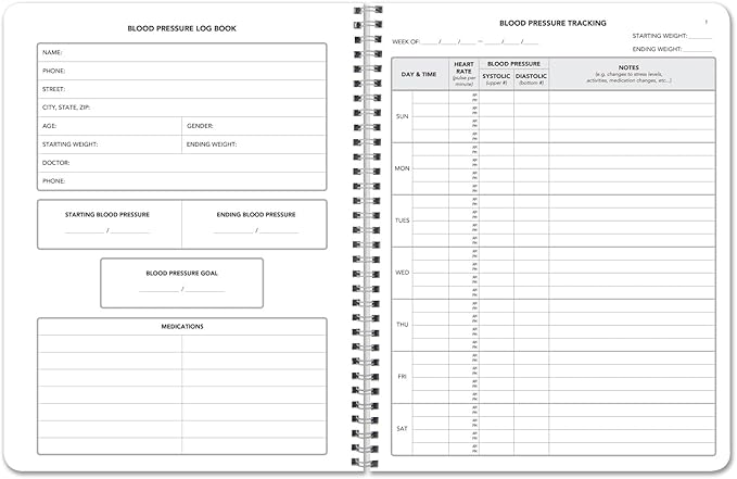 BookFactory Blood Pressure Log Book/Blood Pressure Monitoring Logbook/Personal Medical Tracking Notebook - 104 Pages, 8.5” x 11”, Wire-O (LOG-104-7CW-PP(Blood-Pressure))
