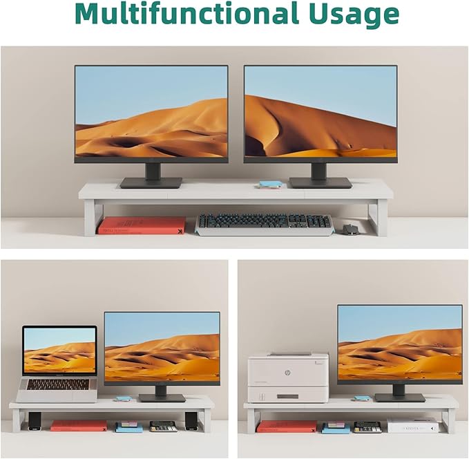 Dual Monitor Stand Riser, 39Inch Large Monitor Stands for 2 Monitors, Computer Monitor Stand, Wooden Desktop Oraganizer Shelf for Office Desk Computer,Laptop,TV
