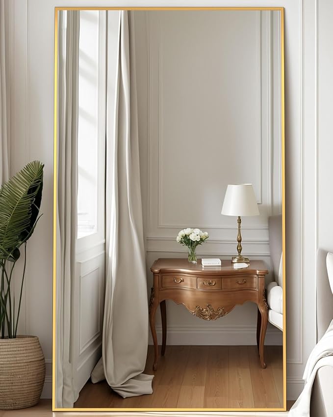 Antok Full Length Mirror, 81"x41" Floor Mirror, Floor Standing Freestanding Full Body Mirror with Stand for Bedroom, Hanging Mounted for Living Room Cloakroom, Gold