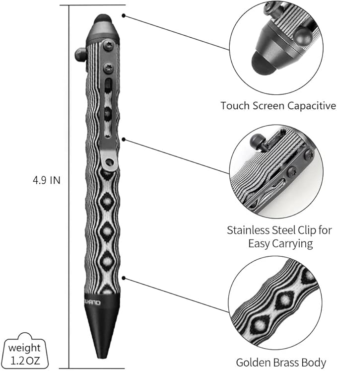 Cool Hand 4.5'' Bolt Action Pens, EDC Ballpoint Ink Refillable, Stylus for Touch Screen, Ergonomic Grip, Hold in Texture with Finger Grooves