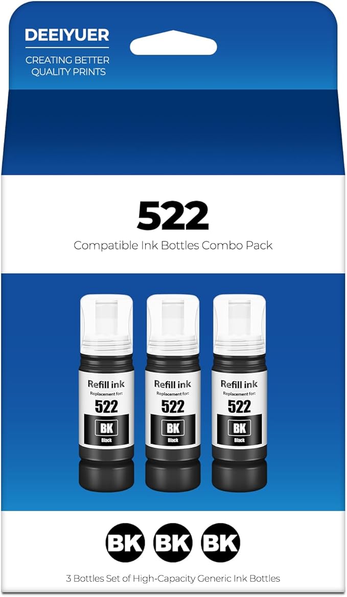 522 Black Ink Refill Bottles ET-2800 ET-4800 ET-2400 ET-2803 ET-2720 Replacement for T522 522 Ink Refill Bottles Black Use for Eco Tank ET-2400 ET-2720 ET-2800 ET-2803 ET-2840 ET-4800 ET-4810 Printers