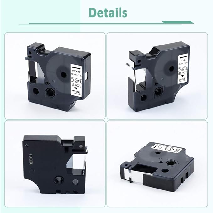 6-Pack 45013 Tape Compatible with Dymo 160 Label Maker Refill 1/2 Inch Black on White D1 Label Tape 45013 a45013 45013s S0720530 for LabelManager 280 160 420P 220P 210D 360D 450D, 23 Feet