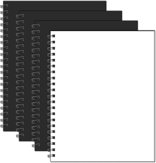 Blank Spiral Notebook, 8.5" x 11" Hardcover Sketch Book, 4 Pack Large Blank Journal for Drawing, A4 Black Unlined Journals for Women Men Office School Home
