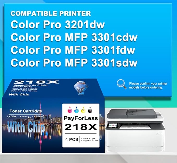 218X Toner Cartridges 4 Pack 3301fdw with Chip Compatible for HP 218X 218A High Yield Works with Color Laserjet Pro 3201dw MFP 3301 Series 3301fdw 3301sdw 3301cdw W2180X W2180A Printer