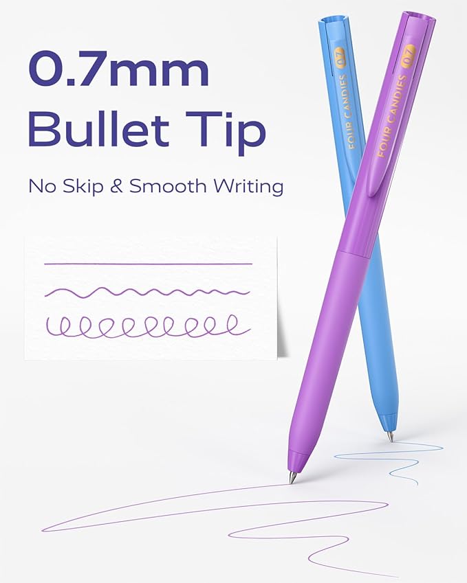 Four Candies Quick Dry Ink Colored Pens Set, 12 Colors Retractable Gel Pens, 0.7mm Fine Point Colorful Pen for Note Taking & Drawing, Colored Gel Pen with Comfort Grip for Office, School & Home