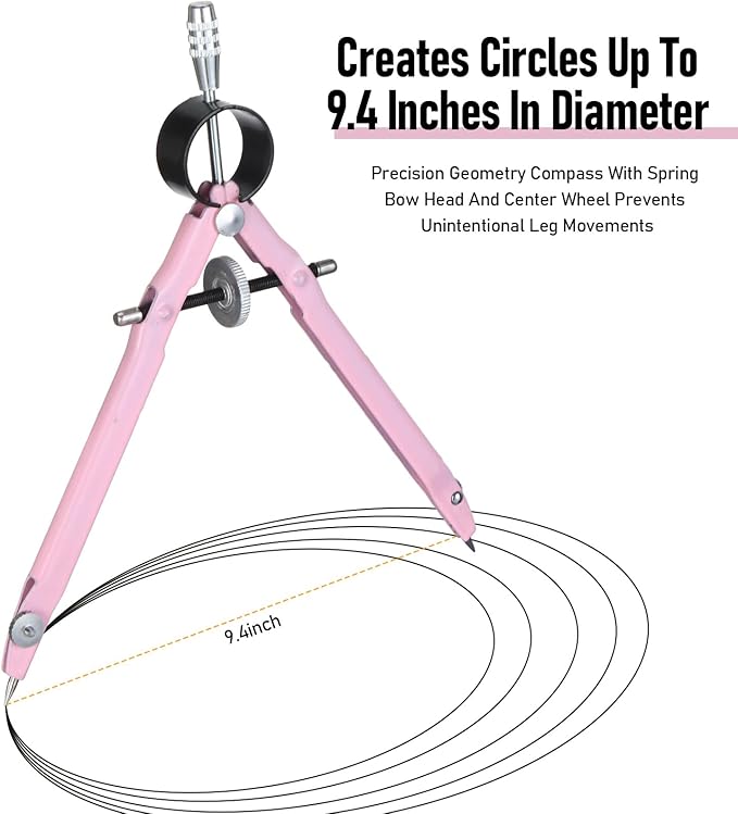 EBOOT Student Geometry Math Set, Drawing Compass and 6 Inch Clear Swing Arm Protractors 180 Degree Math Protractor(Pink and Pink)