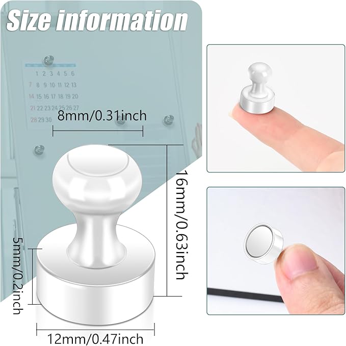 22 Pack Fridge Magnets Strong for Whiteboard, Push Pin Magnet, Refrigerator Magnet Small Strong Rare Earth Magnets for Office, Classroom, Kitchen, Home, White