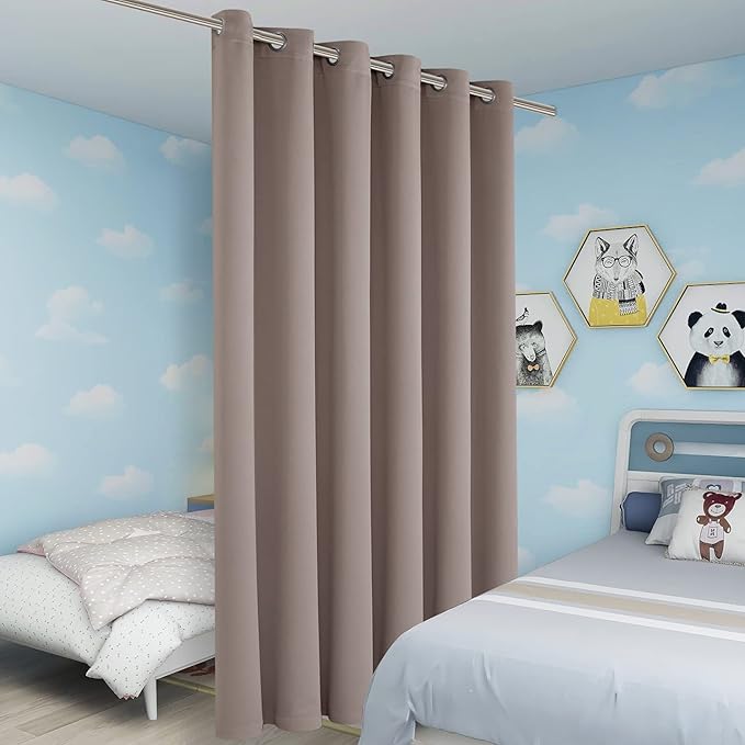 BONZER Room Divider Curtain Total Privacy Wall Noise Reducing Wide Blackout Curtains for Patio Sliding Glass Door, 108L x 70W Inch (9L x 5.8W ft), 1 Panel, Khaki