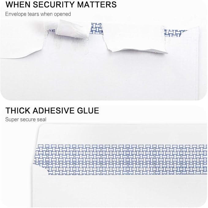 HERKKA #10 Security Self-Seal Envelopes, No.10 Windowless Bussiness Envelopes, Security Tinted with Printer Friendly Design - Size 4-1/8 x 9-1/2 Inch - White - 24 LB - 1000 Pack