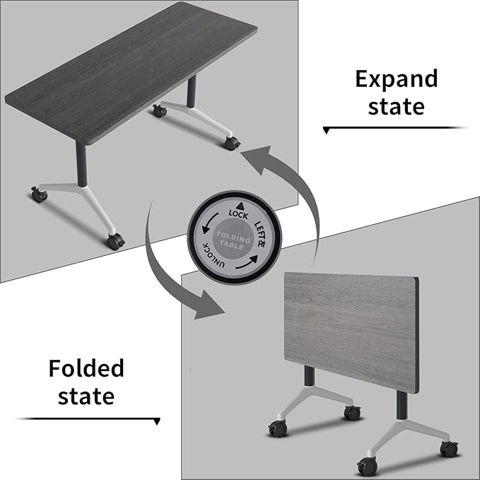 Conference Room Table with Flip-Top Design for Dynamic Meetings, Business Table Computer Desk with Heavy-Duty Frame,Foldable Seminar Meeting Tables for Home Office (2, B, 55.1IN)
