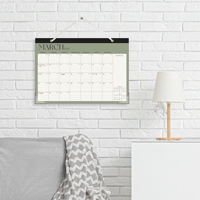 Calendar 2025-2026, Monthly Desktop Large Calendar (July 2025 - December 2026) Desk Wall Planner for Family Office Teacher School, 17" x 12" Green