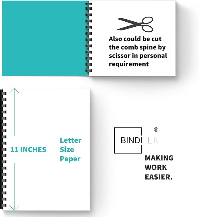 Binditek 12 Pack Plastic Binding Comb Spines, 1-1/2 Inch Diameter, 310 Sheet Capacity, 19 Ring, for Letter Size, Black, for Students and Coworkers