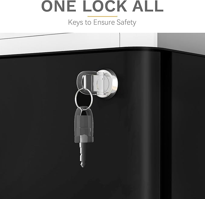 DWVO 3-Drawer Vertical File Cabinet, Mobile Filing Cabinet with Lockable, Pre-Assembled Compact Slim File Cabinet, Portable Office Storage for A4/Letter/Legal Documents (Black)