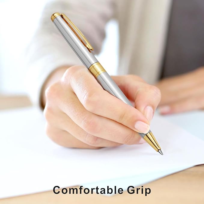 Cambond Ballpoint Pens Black Ink Pens - Gold Bulk Pen Gift for Men Women Police Retractable Smooth Writing Pen Pack Black Ink 1.0 mm Medium Point,3 Pens with 3 Refills (Gold)