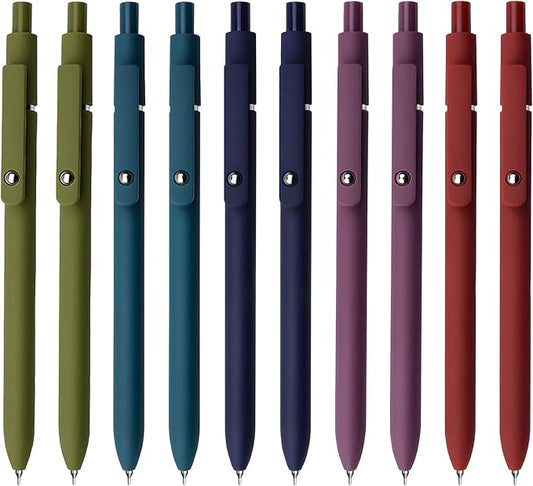 Gel Pens, 10 Pcs 0.5mm Black Ink Pens Fine Point Smooth Writing Pens with Silicone Grip, High-End Series Metal Clip Retractable Pens for Journaling Note Taking (10 Pcs Vintage)