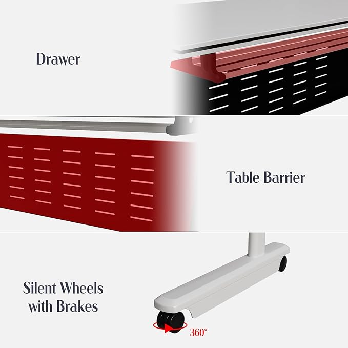 6Pack Conference Room Table, Folding Conference Table for Office Classroom, Mobile Training Tables with Casters Silent Wheels, Large Rectangular Convertible Modular Seminar Tables (L55.1in)