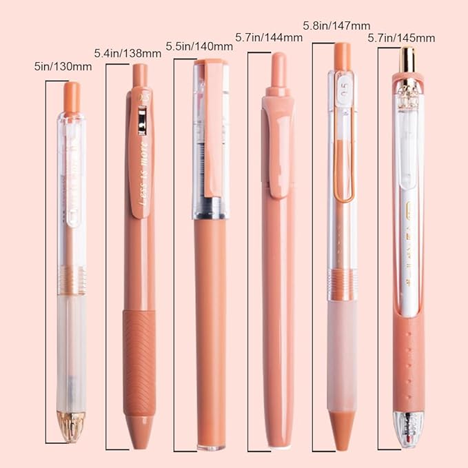 6 Count Pastel Gel Ink Pen Set,Cute Note Taking 0.5mm Fine Point Retractable 5 Count Black Ink Pens with 1 Count Highlighter for Writing, Journaling, School, Office (Caramel Brown)