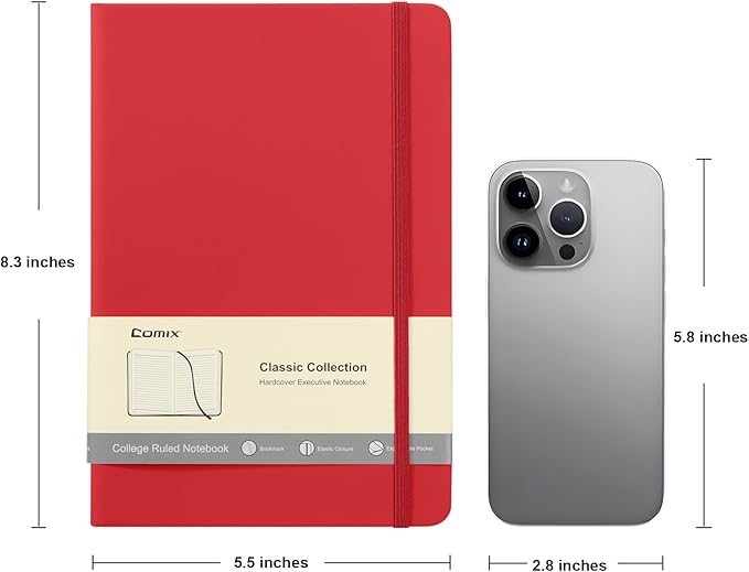 Comix 8 Pack Lined Journal Notebooks for Work, 240 Pages, 5.5"x8.3", Hardcover, A5 Medium College Ruled, Journaling Notebooks for Notes-taking, Fits for Office School Home