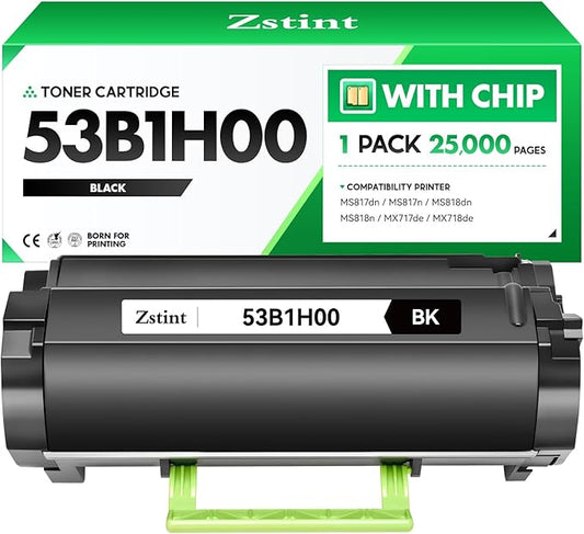 53B1H00 Black Toner Cartridge with chip 1-Pack High Yield Replacement for Lexmark 53B1000 53B1H00 Toner Compatible with Lexmark MS817dn MS817n MS818dn MS818n MX717de MX718de Laser Printer Ink Copier