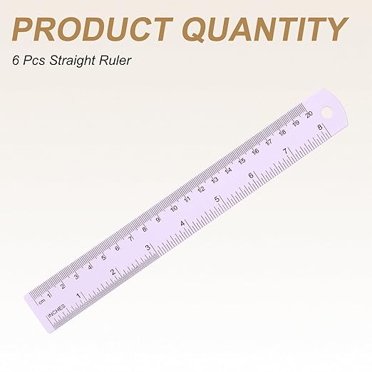 HARFINGTON 6pcs Metal Straight Ruler 20cm Metric SAE Aluminum Alloy Measuring Rulers Scale Tool with Hole for Measure Study Reading Classroom Office, Purple
