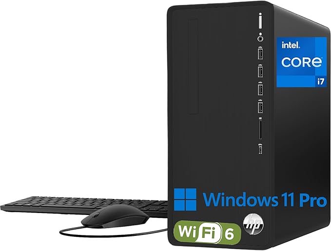 HP Pavilion Tower Desktop Computer, Intel 8-Core i7-10700F up to 4.8GHz, 32GB DDR4 RAM, 1TB PCIe SSD, GeForce GT 610 2GB, WiFi 6, Bluetooth, RJ-45, Type-C, KB & Mouse, Black, Windows 11 Pro, Tichang
