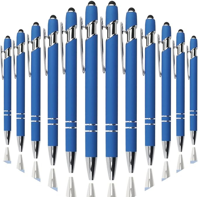 Ballpoint Pen with Stylus Tip, Soft Touch Click Metal Pen, 1.0mm Medium Point, Black Ink, 12 Count(Blue)