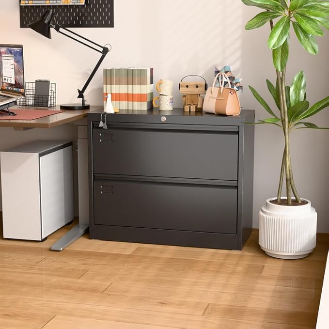 Aobabo Lateral File Cabinet 2 Drawer,Lockable Metal Filing Cabinet, Suitable for Home Office School Hanging Files Letter/Legal Size,Required-Assembly,Black