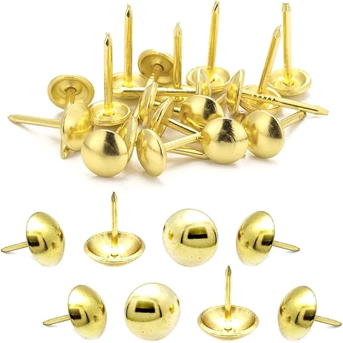 500Pcs Upholstery Tacks, BetterJonny Decorative Furniture Nails Pins Gold Metal Thumb Tacks for Upholstered Furniture Cork Board, Home Decor(17X11MM)