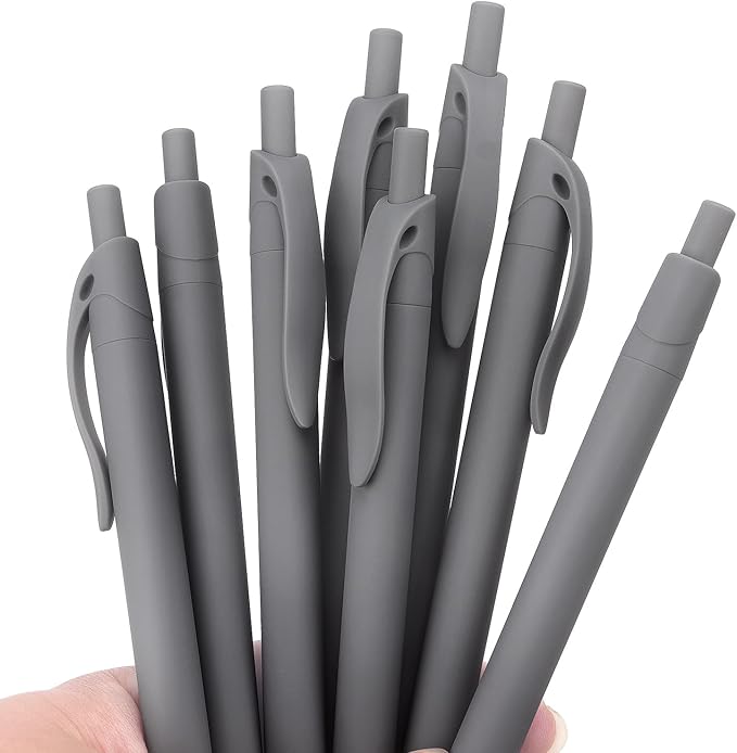 Bribobo 8 Pack Ballpoint Pens Retractable No Bleed Black Click Pens, Pens Medium Point, Smooth Ink Pens, 1.0MM Black Ink, Grey
