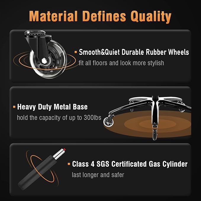 High Back Office Chair- Flip Arms Adjustable Built-in Lumbar Support, Executive Computer Desk Chair Work Chairs, Thick Padded Strong Metal Base Quiet Wheels, Ergonomic Design for Back Pain