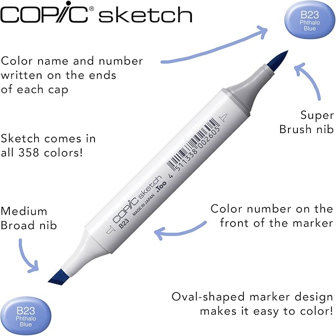 Copic Sketch Alcohol Markers, 6 Color Dual Tip Art Marker Set – Blendable Brush Tips for Drawing, Sketching, and Illustration – Professional Set for for Adult/Teen Artists & Creators - Earth Essential