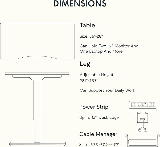 FLEXISPOT EN2 Whole-Piece Bamboo Standing Desk with Clamp Power Strip, 55 x 28 Electric Stand Up Height Adjustable Desk with Cable Management (Grey Frame + 55" Bamboo Top, 2 Packages)