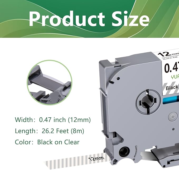 10x TZe131 Compatible with TZe Tz Tape 12mm 0.47 Laminated Clear Label Tape Compatible for Brother PTouch Label Maker Tape TZe-131 TZ-131 TZ131 for PTD210 PTD220 PTD600 PTD410 PTH110 Printer