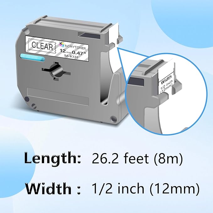 Compatible for Brother P-Touch M Tape M-K131 MK131 M131 MK-131 Black on Clear Label Tape 0.47" (12mm) x 26.2ft for PT-90 PT-M95 PT-70 PT-70BM PT-85 PT-80 PT-45 PT-65 Label Makers, 3 Pack
