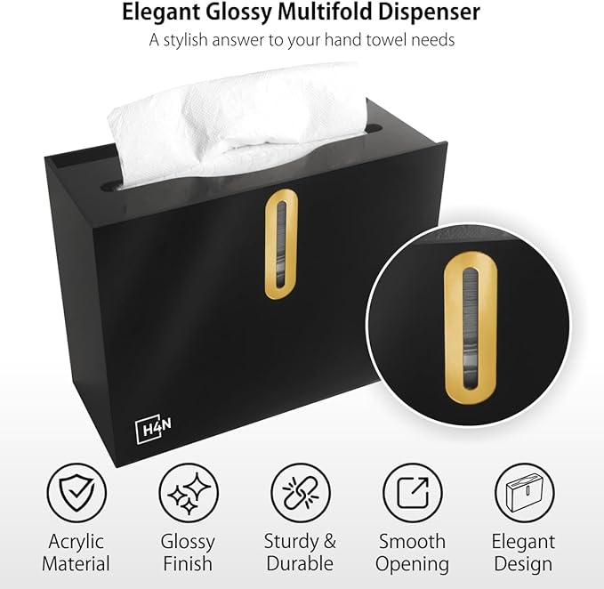 H4N Multifold Hand Paper Towel Dispenser Countertop, Compact Design, Single Sheet Dispensing for Home and Commercial Use, Black