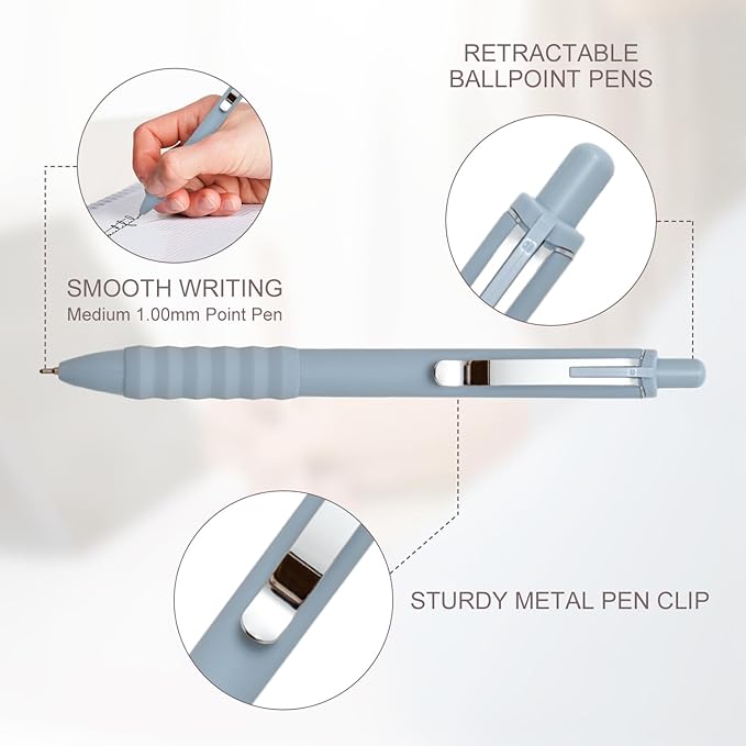 Ballpoint Pens Black Ink Ball Point Pen with Super Soft Grip Medium Point 1.0mm Office Pens (Silver 12-count)