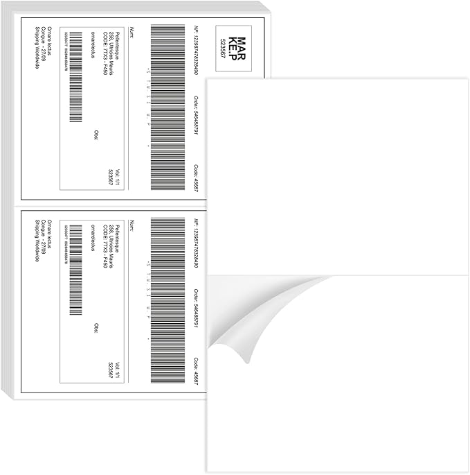 Half Sheet Shipping Labels - 8000 Counts, 8.5” x 5.5” Self Adhesive Shipping Label White Internet Mailing Labels 2 Per Page, Laser & Inkjet Printer Compatible [4000 Sheets 8.5” x 11”]