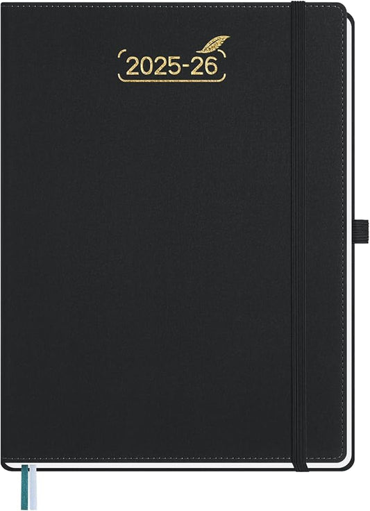 BEZEND Weekly Planner 2025-2026 with 2 Columns, 8.5" x 11" Academic Calendar 18 Months (Jul 25-Dec 26) Life Work Appointment Book with Monthly Tab, PU Leather Hardcover - Black