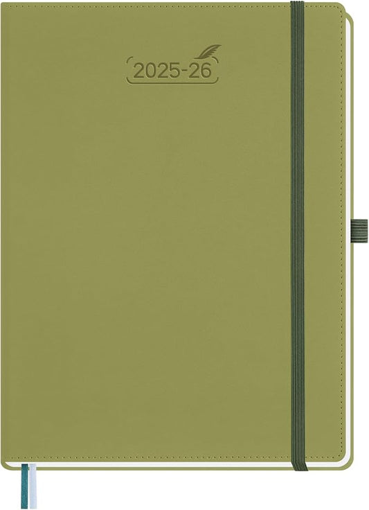 BEZEND Planner 2025-2026 Weekly and Monthly, 8.5" x 11" Academic Calendar (Jul 25-Dec 26) Vertical Daily Appointment with Hourly Timeslot & Monthly Tab, PU Leather Hardcover - Kiwi
