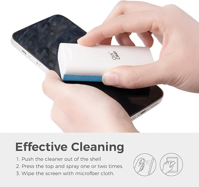 CLICK CLEAN Touchscreen Mist Cleaner, Screen Cleaner, All in One Screen Cleaner Spray with Microfiber and Phone Stand for All Phones, Laptop and Tablet Screens (Light Blue)